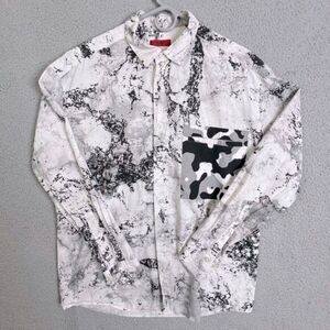 HUGO BOSS MENS BUTTON DOWN SHIRT SIZE S WHITE WITH BLACK DESIGN